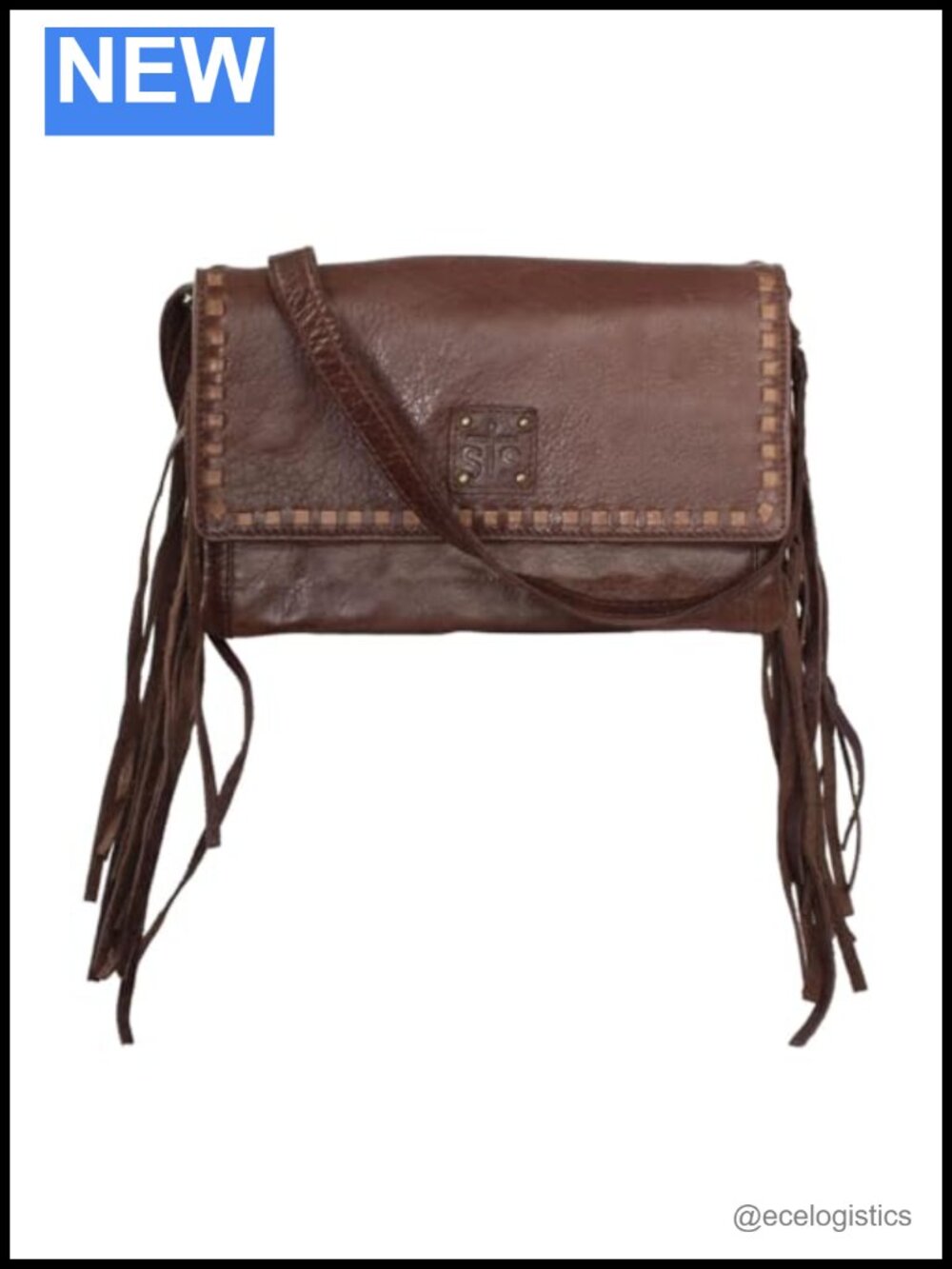 Genuine Leather Crossbody Bag with Fringe Accents